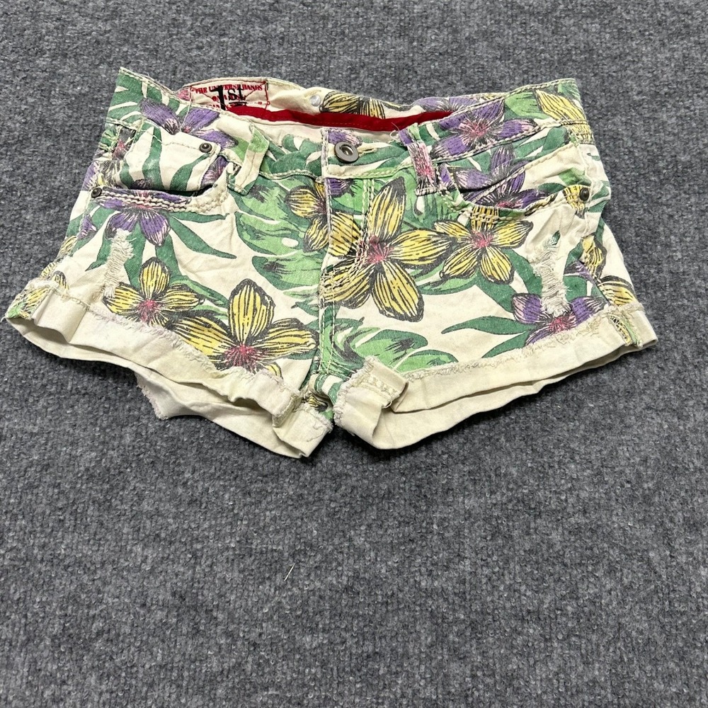 1st Shorts Womens Size 27 Floral Tropical Print Distressed Denim Cut Off Summer